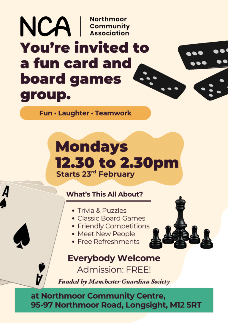 Starts Monday 23rd February! You’re invited to a fun card and board games group at Northmoor Community Centre.