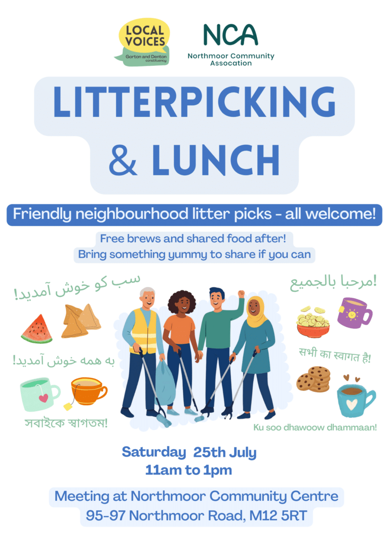 This Saturday 25th July 11am: Litterpicking and Lunch at Northmoor Community Centre